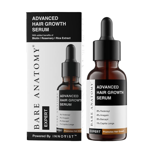 Bare Anatomy Advanced Hair Growth Serum | 3% Redensyl, 4% Anagain, 3% Baicapil, 1% Capilia Longa, Rosemary, Biotin & Rice Water | Controls Hair Fall & Supports Hair Density | for Women & Men | 30ml