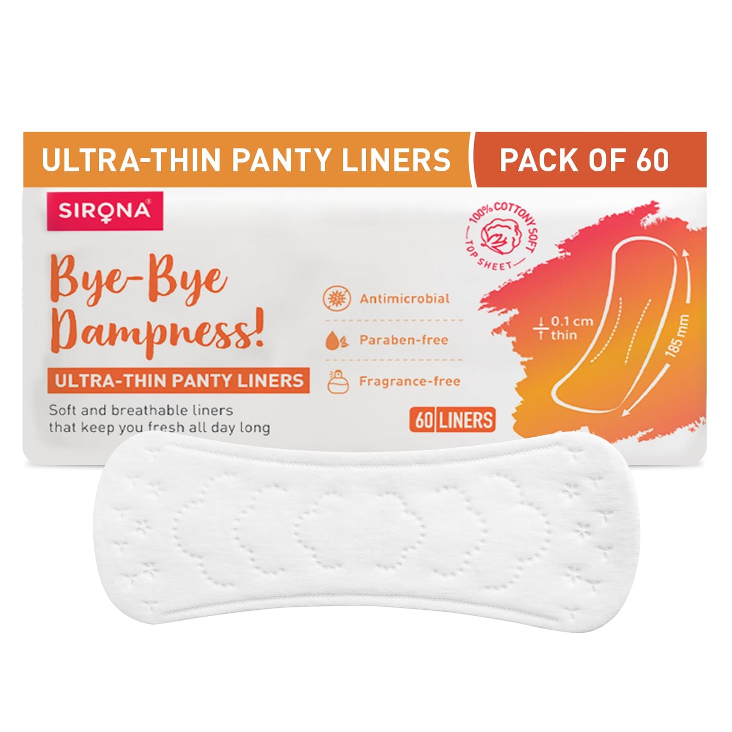 Sirona ultra-thin panty liners packaging with a white liner on a white background