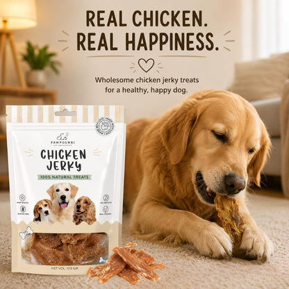 PAWPOURRI Natural Chicken Jerky Dog Treats for All Breeds & Sizes | Daily Use Dog Treats | High Protein Chewy Training & Reward Snacks (Chicken Jerky, Pack of 1) 100gm