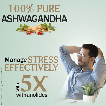 Zandu Ashwagandha 60 Veg Caps | 100% Pure Ashwagandha Root Extract | Scientifically Proven for Stress Relief With 5X Withanolide*| Boosts Immunity & Stamina | Rejuvenates Mind & Body| No Preservatives
