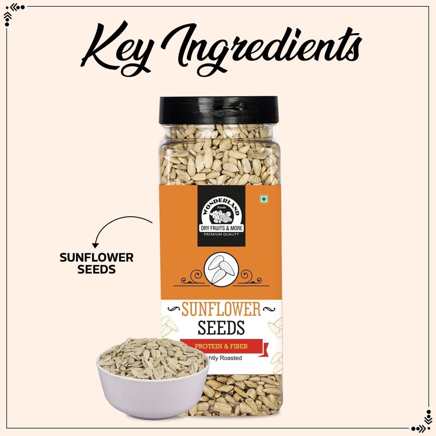 Wonderland Foods 200g Roasted Premium Sunflower Seeds Jar | Surajmukhi Seeds Full of Protein, Vitamin-E, Antioxidants & Fibre | Plant-Based Protein for Weight Management | Rich In Magnesium