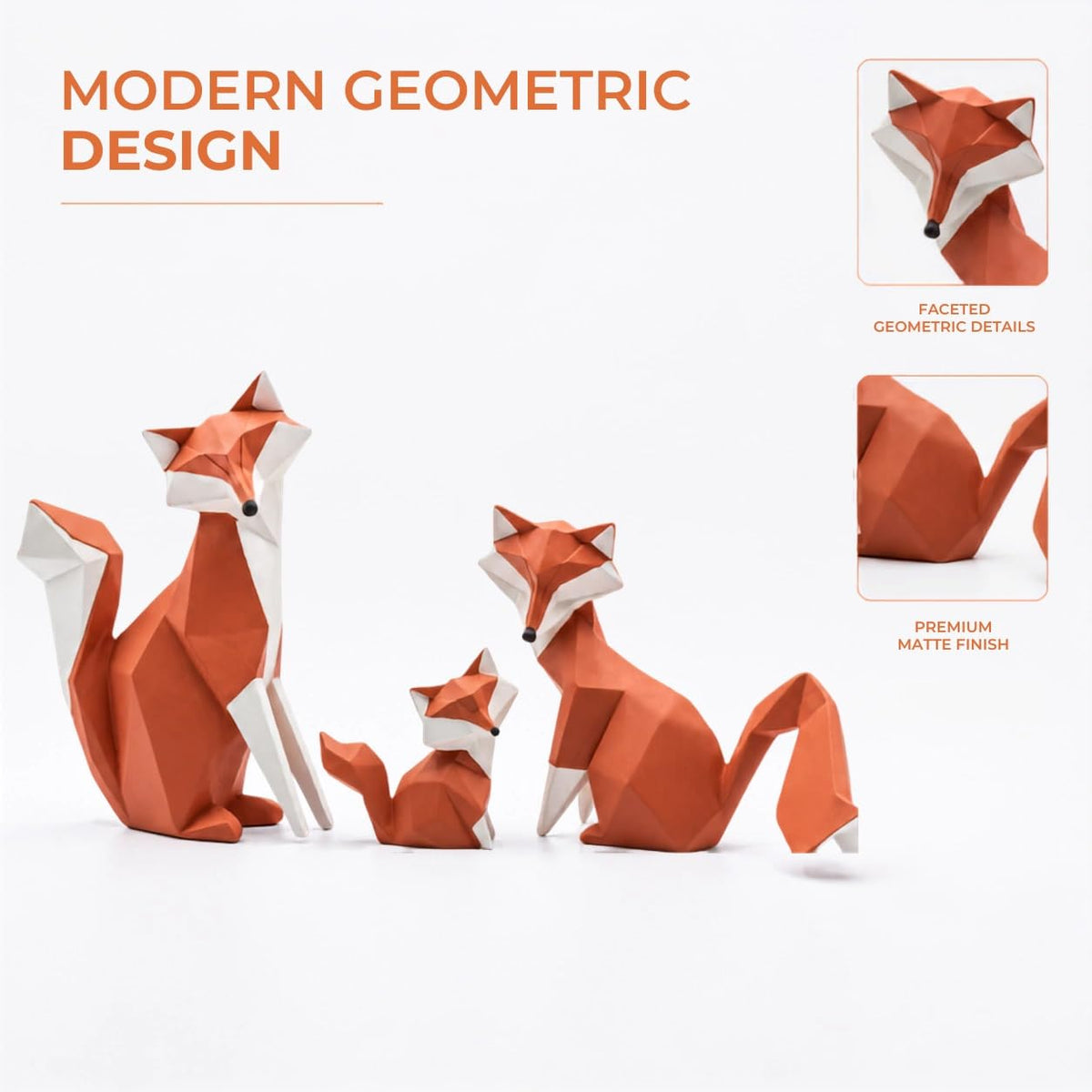 Charming Geometric Fox Family Sculpture Showpiece for Home & Office Décor | Modern Animal Figurine Set for Living Room, Study, Shelf & Console Table Styling | Contemporary Wildlife Accent