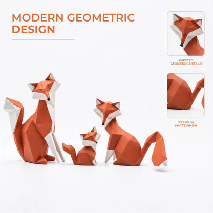 Charming Geometric Fox Family Sculpture Showpiece for Home & Office Décor | Modern Animal Figurine Set for Living Room, Study, Shelf & Console Table Styling | Contemporary Wildlife Accent