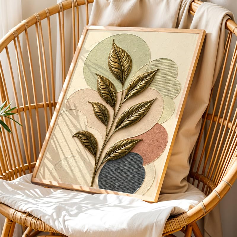 Botanical Leaf Wall Painting with Frame Set of 1 | Premium Textured Gold Leaf Artwork, Modern Abstract Nature Wall Decor for Living Room, Bedroom, Office and Home Decoration (Art-1,10x13inch)