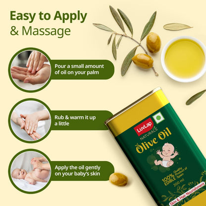 LuvLap Naturals Baby Body Massage Olive Oil, 100% Olive Oil for New Born, 200 ML, Spanish Premium, Enriched with Vitamin E, Enhances Bone & Muscle Strength