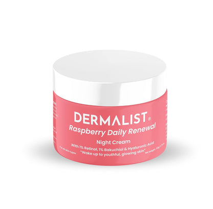 Dermalist Raspberry Daily Renewal Night Cream jar on a white background