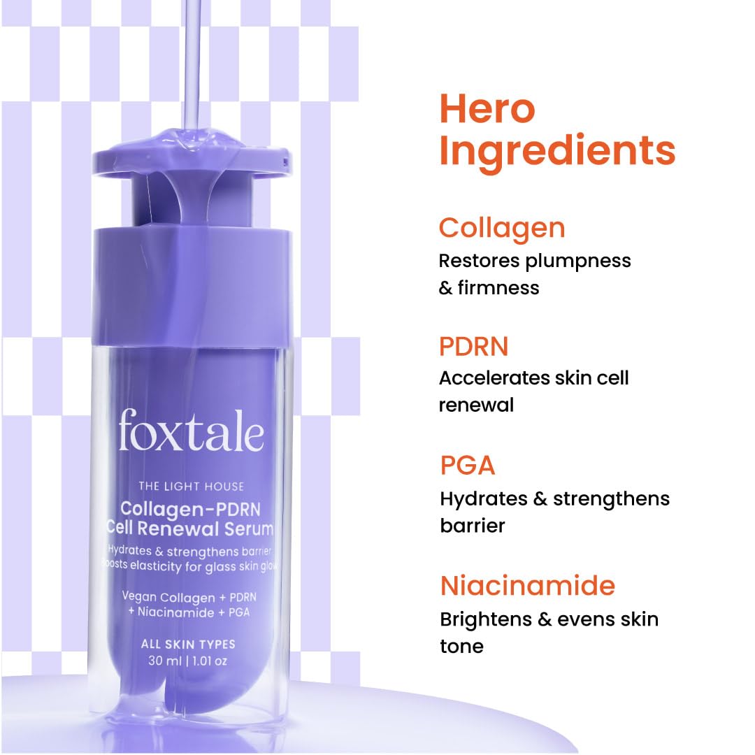 Foxtale Collagen-PDRN Cell Renewal Serum | Collagen + PDRN + Niacinamide + Polyglutamic Acid | Boosts Cell Renewal, Firms & Plumps Skin, Deeply Hydrates & Strengthens Barrier for Smooth, Glass-Skin Glow | For All Skin Types | 30 ml