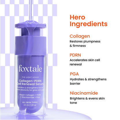 Foxtale Collagen-PDRN Cell Renewal Serum | Collagen + PDRN + Niacinamide + Polyglutamic Acid | Boosts Cell Renewal, Firms & Plumps Skin, Deeply Hydrates & Strengthens Barrier for Smooth, Glass-Skin Glow | For All Skin Types | 30 ml