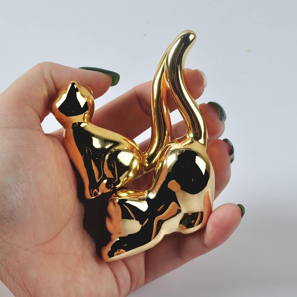 Street27 Home Decor Cat Statues, Modern Style Ceramic Golden Cat Figurine Statues for Home Decor Accents Living Room Office Table Bookshelf Desk Bedroom (2pcs Cute Cat)