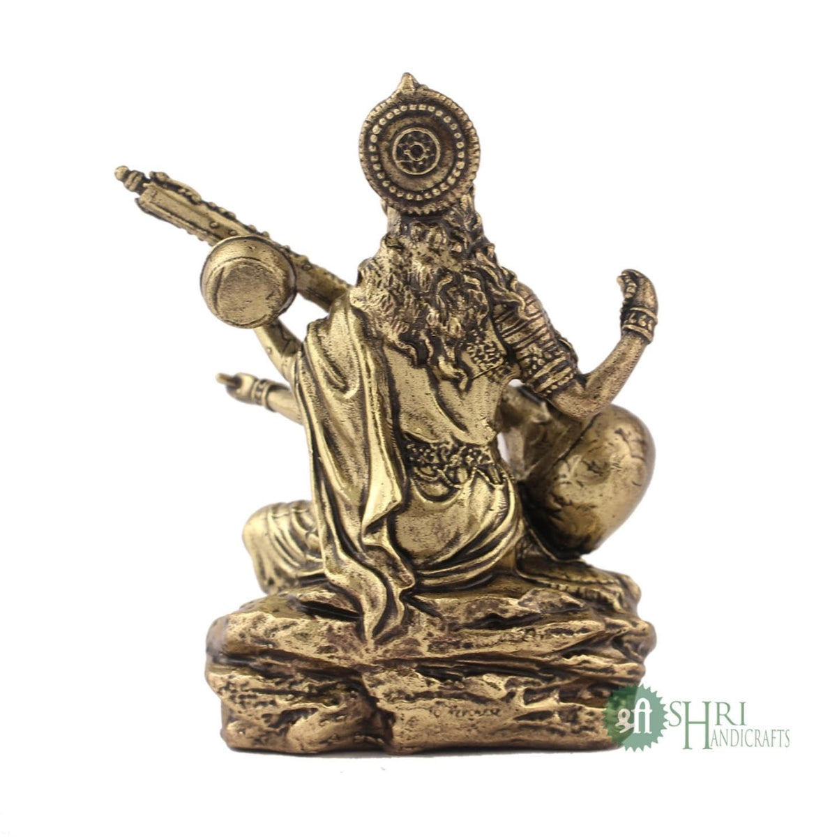 Handcrafted Brass Goddess Saraswati Statue for Home Temple | 3" Maa Saraswati Figurine Idol Murti Symbol of Learning & Creativity (Weight- 80gm)