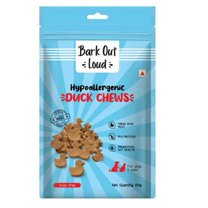 BARK OUT LOUD - Fresh Duck Meat Soft Chews,Dogs & Cats Treats| Grain-Free Hypoallergenic|Low-Fat,High in Fish,& Pea Protein|Prebiotics & Vitamins,Minerals Snacks - 100 gm,All Life Stages,granule