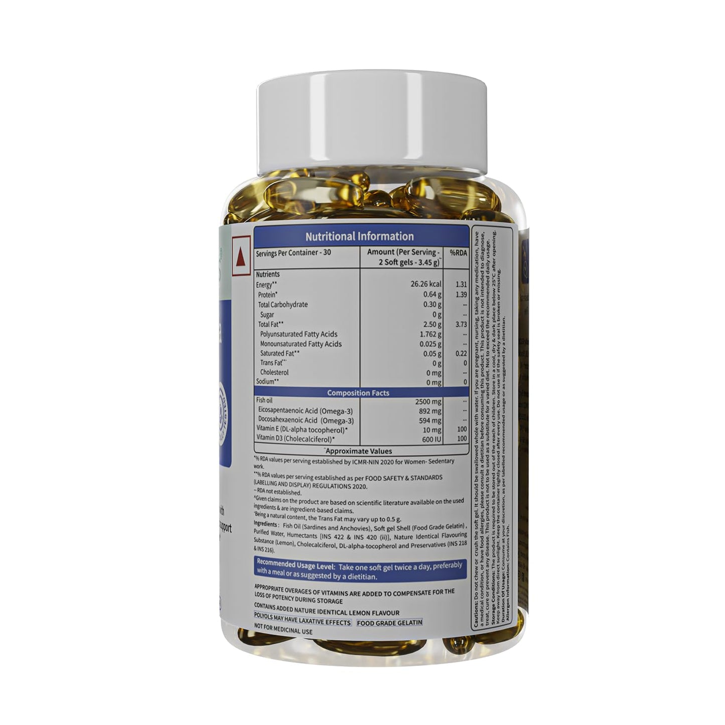 Neuherbs Deep Sea Omega 3 Fish Oil - Omega 3 Supplement Triple Strength 2500 Mg (Essential Fatty Acid Combination of 1486 mg 892 mg EPA 594 mg DHA/serving), Lemon Flavour- 60 Softgel