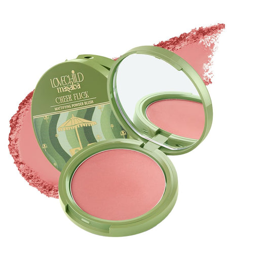 Lovechild Masaba Cheek Flick Mattifying Powder Blush, Luxurious Buildable Coverage & Intense Pigment, Enriched with Vitamin E, Silence Please (Reddish Brown)- 9g