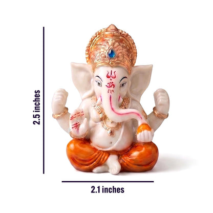 Ganesha Idol for Car Dashboard Ganesha Murti Ganpati Idol Home Decor Puja Lord Ganesh Statue Gift for Office for Office Desk Puja Room Figurine (Orange and Cream 2.5 inches)