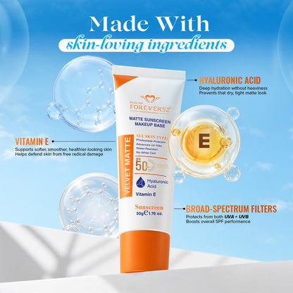 Daily Life Forever52 Velvet Matte Sunscreen SPF 50+ PA++++ | Lightweight Makeup Base | No White Cast | Hyaluronic Acid & Vitamin E | Matte Finish - 50g