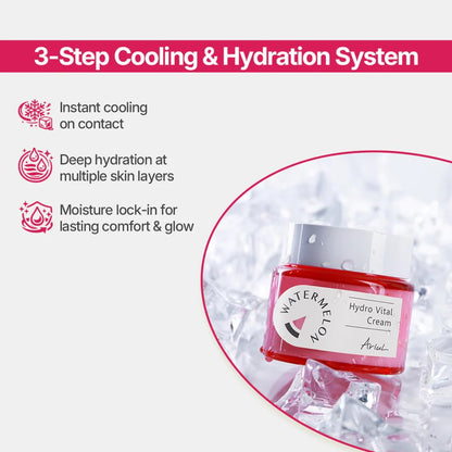 Ariul Watermelon Hydro Vital Cream (55ml) Korean Hydrating Gel Moisturizer with Watermelon Extract, Hyaluronic Acid & Niacinamide, Cooling Lightweight Face Gel Cream for Dry Dull Skin, Natural Glow Boosting Daily Moisturizer