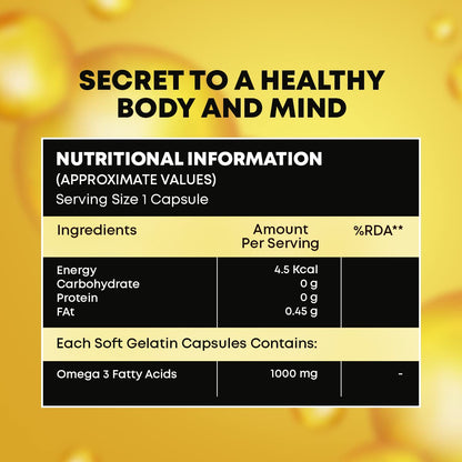 Nutritional information label for a supplement on a yellow background