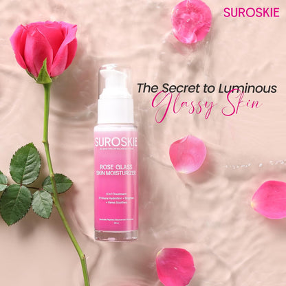 Suroskie Rose Glass Skin Moisturizer 50Ml | Enriched With Collagen, Ceramides & Polyglutamic | 4 In 1 Moisturizer, Glowing, Hydrating & Refreshing Skin | All Skin Types | Skin Care For Women