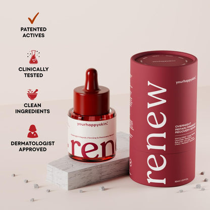 Renew Night Face Serum | Copper Peptide, Bakuchiol (Retinol Alternative), Hyaluronic Acid & Fermented Rice Extract | Wrinkle & Cellular Repair, Firmness & Hydration | Men & Women | 30 Ml