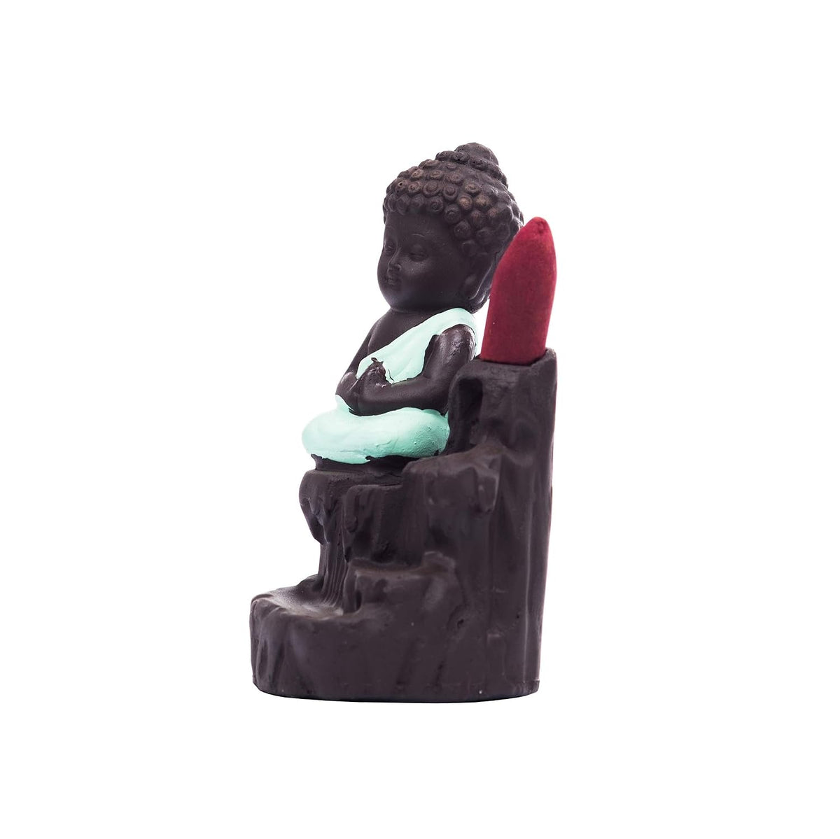 eCraftIndia Meditating Monk Buddha Smoke Backflow Cone Incense Holder Decorative Showpiece with 10 Free Smoke Backflow Scented Cone Incenses