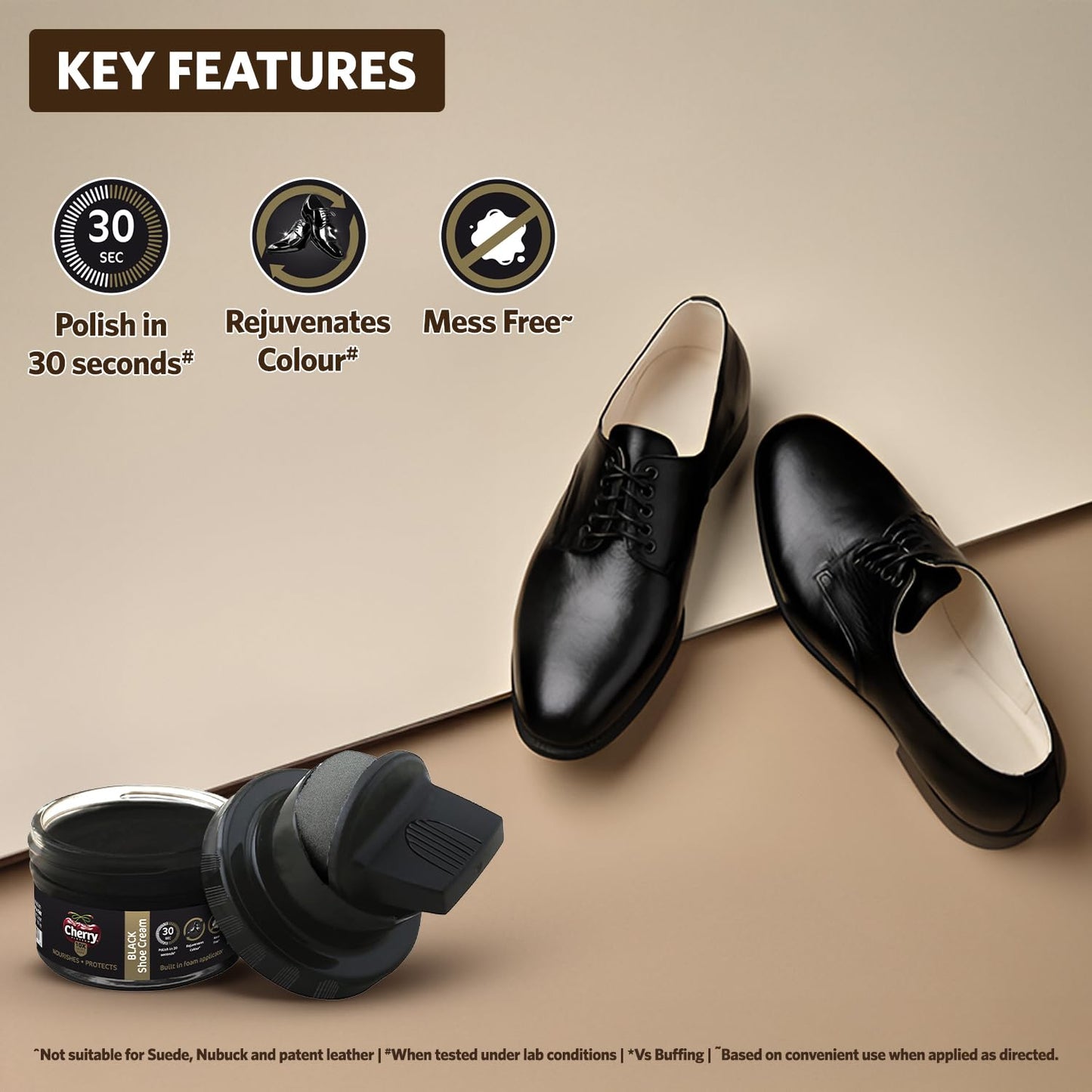 Cherry Blossom Shoe Cream with Built-in Applicator | Premium Leather Care | Rejuvenates Faded Color | Polishes In 30 Secs | 10X More Shine| Mess Free (Black, 48 gm)