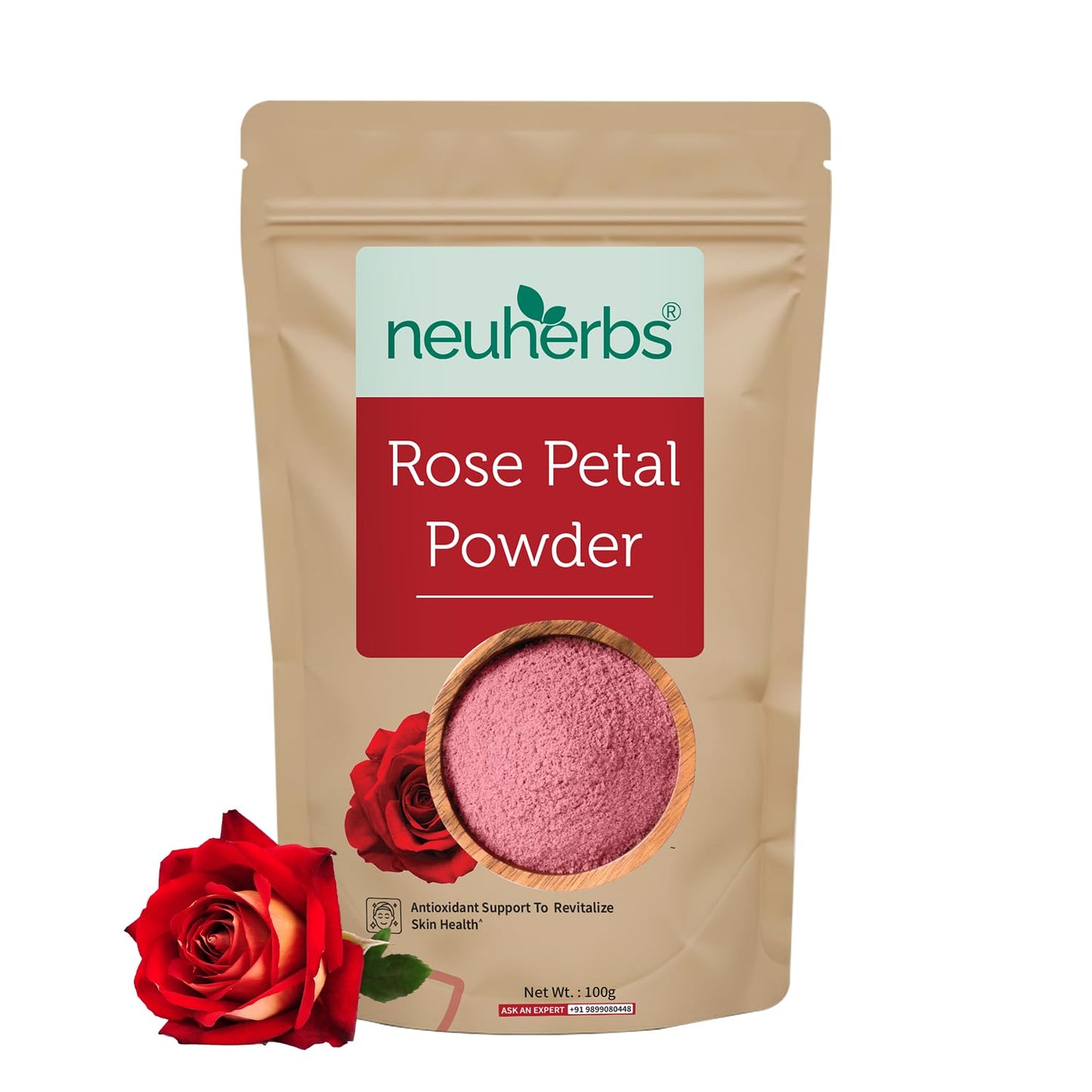 Neuherbs Rose Petal Powder - 100g | Antioxidant Support To Revitalize Skin Health | 100% Pure & Natural | Rose Powder for Face Mask, Tanning & Glowing Skin.