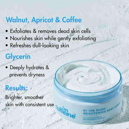 mCaffeine 2-in-1 By The Blues Exfoliating & Brightening Body Scrub | 6% Multi-Action Actives with Niacinamide, Walnut & Apricot | Glycerin for Hydration | Aqua-Fresh Fragrance - 175g