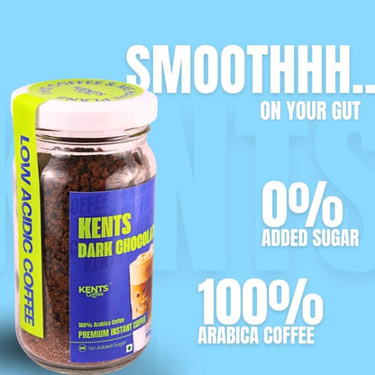 Dark Chocolate Instant Coffee - 50g Glass Jar | 100% Arabica Beans | LOW ACIDIC COFFEE & Gut Friendly | Sugar-Free Mocha Taste | Chikmagalur Powder | No Chicory, No Added Sugar, No Artificial Flavours | Hot & Cold Coffee