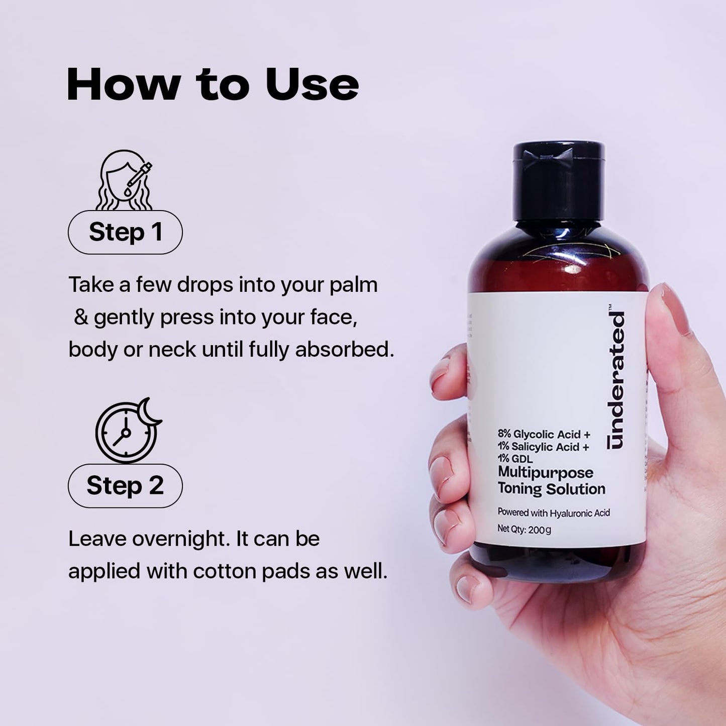 Underated 8% Glycolic Acid Toner for Skin with 1% Salicylic Acid, 1% GDL & AHA BHA PHA Formula | For Women & Men | For Oily & Acne Prone Skin | Face & Body Exfoliating Toner | 200 g