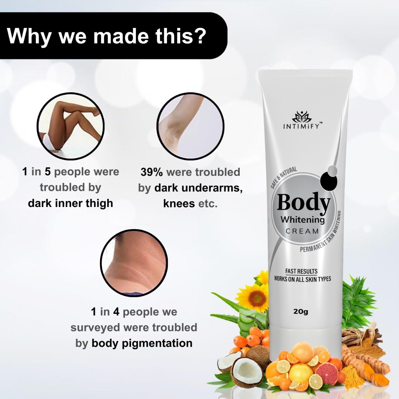 INTIMIFY Body Lotion Skin Whitening Cream for Women, Body gora hone ka cream With Kojic Acid, Glutathione 20g