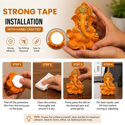 Premium Lord Ganesha Idol for Car Dashboard | 3.5 Inch Resin Ganpati Murti | Elegant Home & Office Decor Showpiece Mustard Yellow SIA485