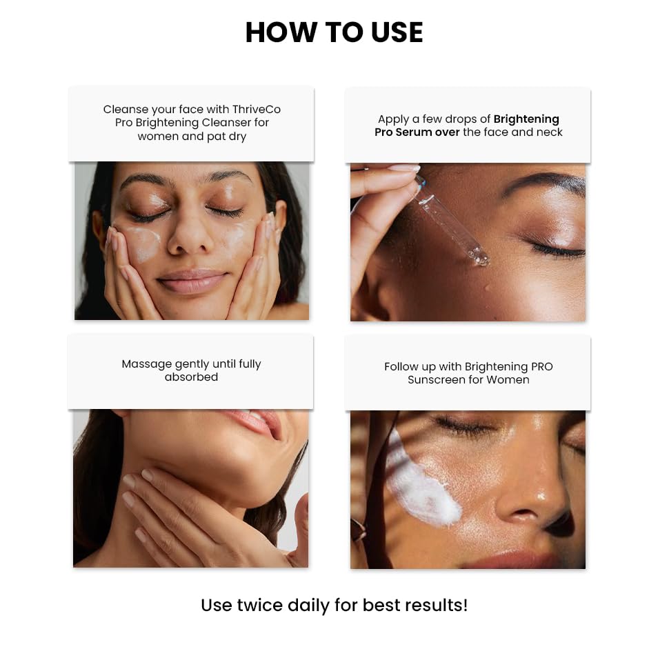 Step-by-step guide on how to use a skincare product with images of a woman applying it.
