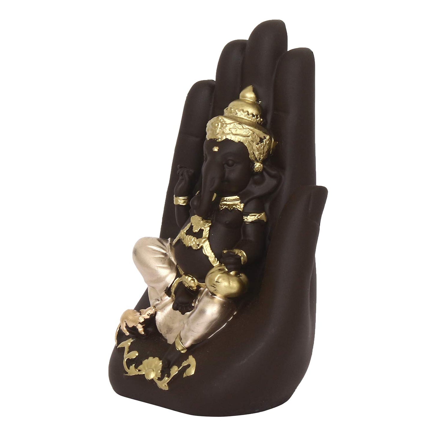 eCraftIndia Golden Handcrafted Palm Ganesha Polyresin Showpiece (12.5 cm x 7.5 cm x 17.5 cm, Black)