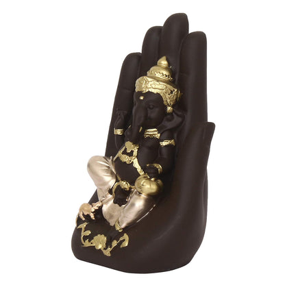 eCraftIndia Golden Handcrafted Palm Ganesha Polyresin Showpiece (12.5 cm x 7.5 cm x 17.5 cm, Black)