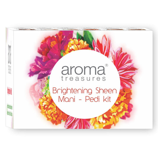 Aroma Treasures Brightening Sheen Mani-Pedi Kit |Arbutin, Lavender, Orange & Lemongrass for Skin Brightening & Tan Removal | 6-Step Manicure Pedicure Kit with Bath Salt, Scrub, Butter & Wrap