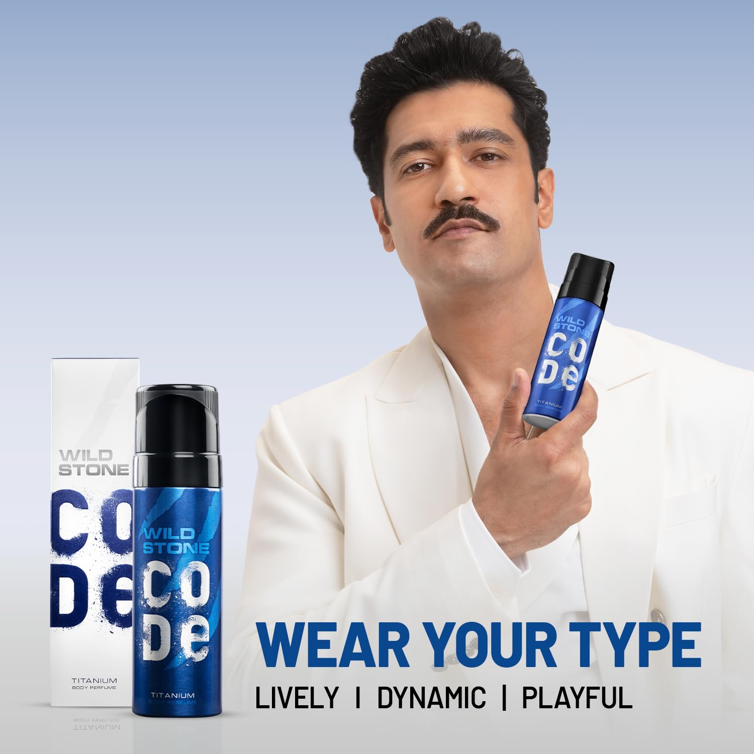 Man holding Wild Stonedeo bottles with product packaging on a light blue background