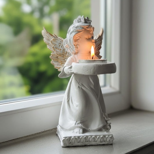 HOMEARTE INDIA Decorative Angel Figurine with Candle Holder | Elegant Tealight Candle for Home Décor, Living Room & Bedroom | Spiritual Showpiece for Gifting (Golden Wings)