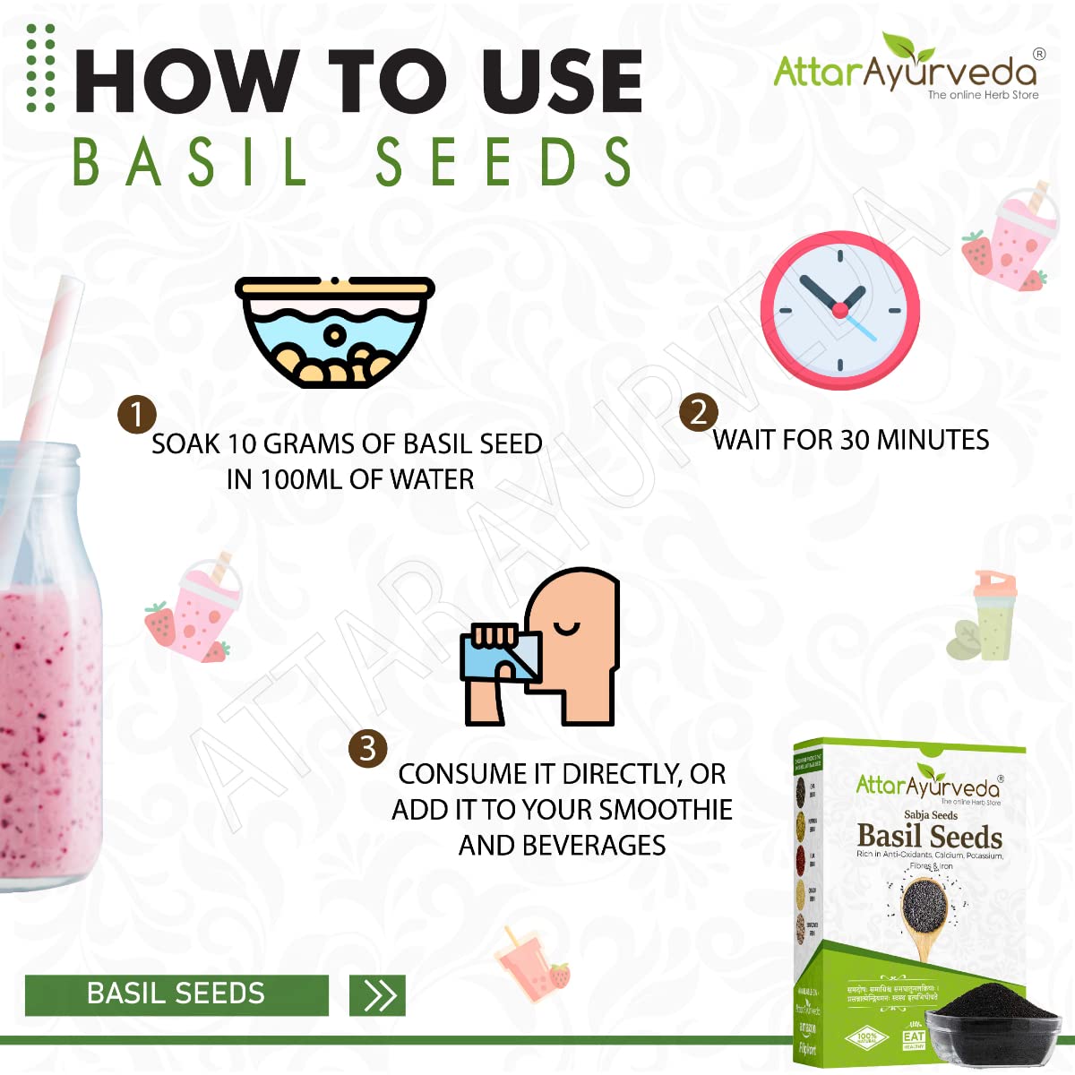 Attar Ayurveda Sabja Basil Seeds - 500 gm (Reduces Body Heat)