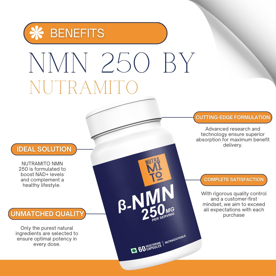 NMN Supplement | 60 Veg Capsules | 250mg Beta NMN | NAD+ Booster | 99% Pure for Energy, Strength & Focus, Healthy Aging