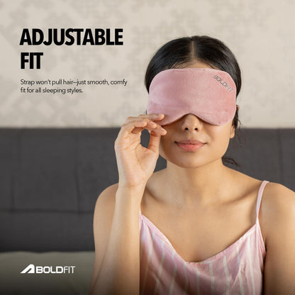 Boldfit Eye Mask for Sleeping with Adjustable Strap Super Soft Sleep Masks Blind Fold for Comfortable Travelling Sleep Mask Pad for Girls Eye Masks Blind Folds for Sleeping - Black Pink (Pack of 2)