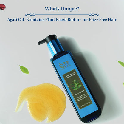 Blue Nectar Anti Frizz Hair Shampoo for Dry & Frizzy Hair | Plant Based Biotin Shampoo for Hair Growth for Women & Men (15 herbs, 200ml)