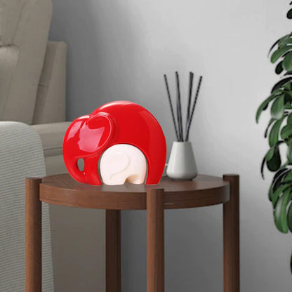Home Décor Lucky Charm Elephant Mother & Child | Piano Finish Ceramic Figures - (Set of 2 Piece, Red and White)