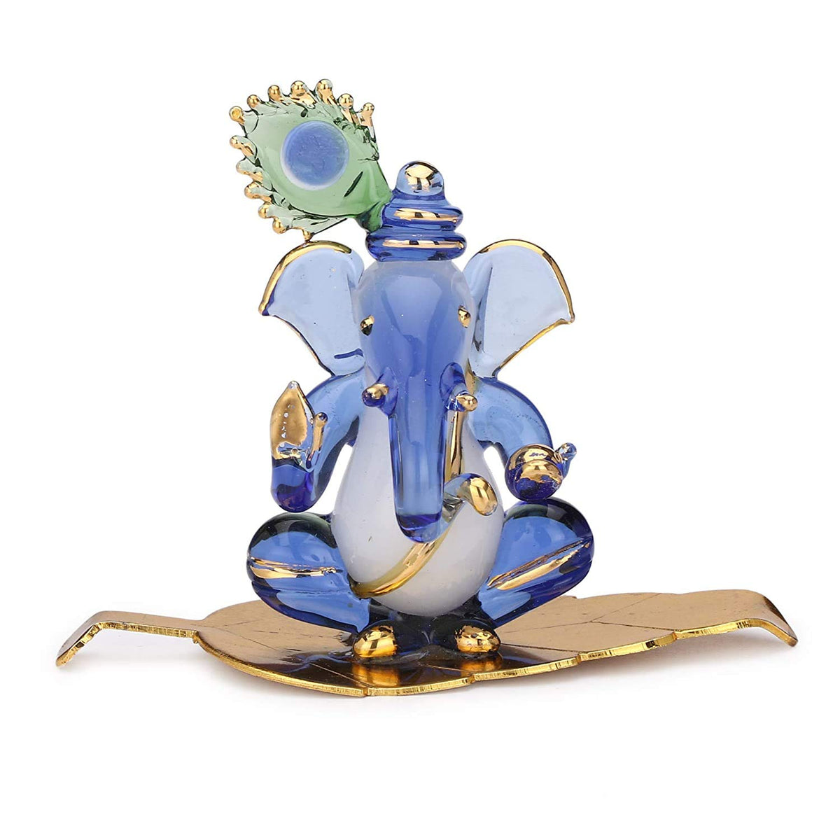 Decorative Ganesh Statue – Leaded Crystal, Sitting on Leaf, Multicolor, Pack of 1