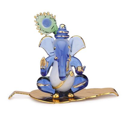 Decorative Ganesh Statue – Leaded Crystal, Sitting on Leaf, Multicolor, Pack of 1