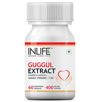 INLIFE Guggul Capsules 400mg | Ayurvedic Herbal Supplement with 2.5% Guggul Sterones - 60 Vegetarian Capsules (Pack of 1)