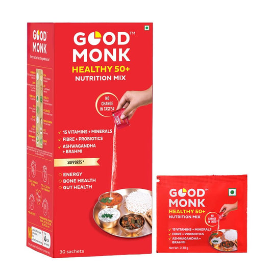 Good Monk Healthy 50+ Multivitamin for Senior Men & Women | For Energy, Bone & Gut Health | With Probiotics, Fibre, Ashwagandha, Vit. B12, C, D, Iron, Zinc | Add To Food - No Taste Change | 30 Sachets