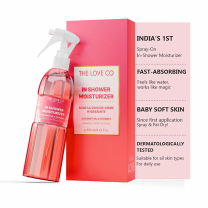 The Love Co Japanese Cherry Blossom In-Shower Moisturizer | Body Lotion-Like Hydration Spray | Fast-Absorbing, Non-Greasy Shower Moisturizer for Dry Skin | Coconut Oil & Shea Butter | 250ml