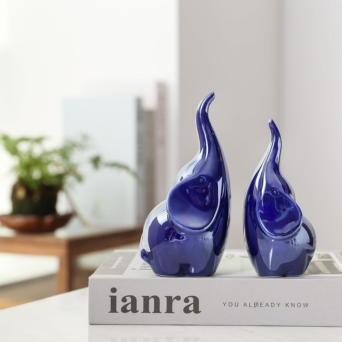 Street27 Elephant Figurine Pair for Home Decor, Cute Good Luck Elephant Idol Statue for Living Room, Office, Car and Centerpiece, Perfect Gifting Sculpture for Family and Friends (Blue)