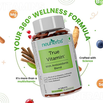 Neuherbs True Vitamin With Iodine Multivitamin With Zinc, Vitamin C, Vitamin-D, Gingseng, Ginkgo Biloba, Coenzyme Q-10, Lutein & Choline For Men And Women