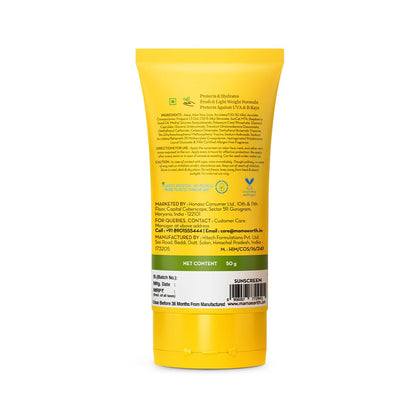 Mamaearth HydraGel Indian Sunscreen with Aloe Vera and Raspberry for Sun Protection | SPF 50 & PA++++ Protection | Shields from UVA & UVB Rays | Tan Protection | Non-Sticky & Light | 50 g